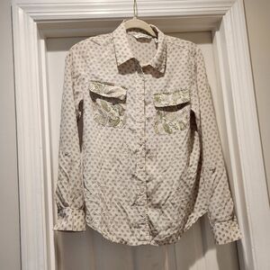 Orvis silk Paisley print mixed pattern button down Womens size Small